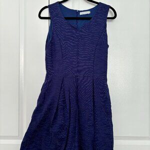 Navy Blue Sleeveless Dress | Striped Texture | Size M